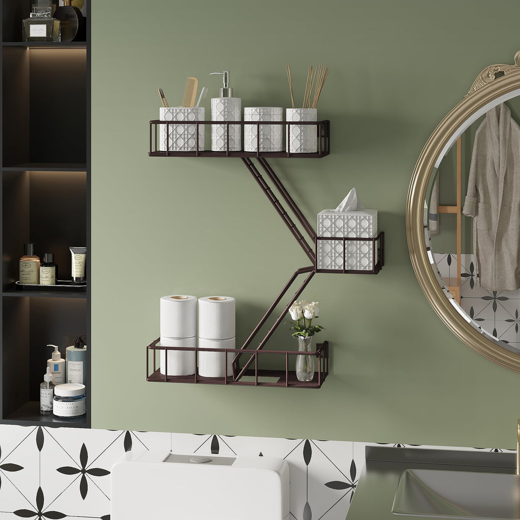 Fire Escape Shelf - 3 Tier Metal Coffe Fire Escape Wall Shelves with Baskets, New York Action Figurine Display Shelf
