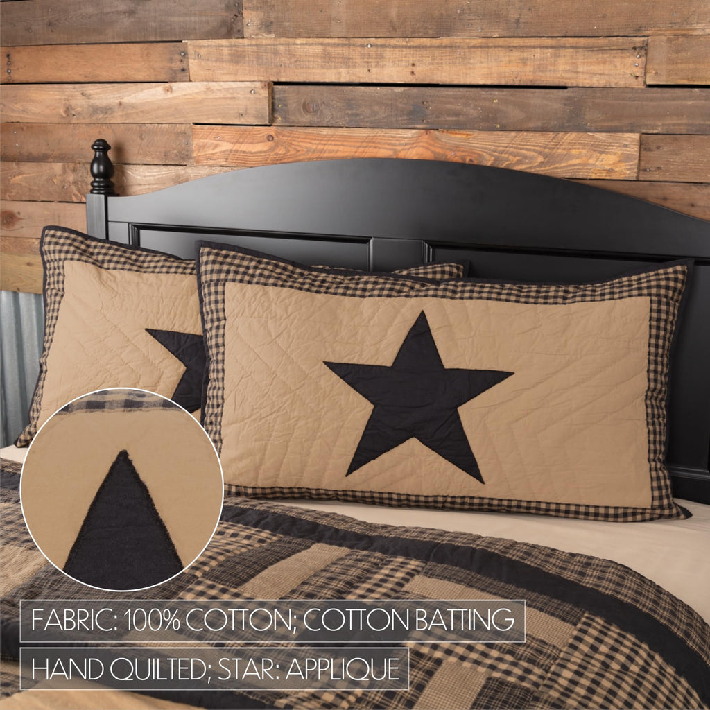 Black Check Star 4 Piece Luxury Quilt Set (1 Quilt, 2 Shams, 1 Bed Skirt)