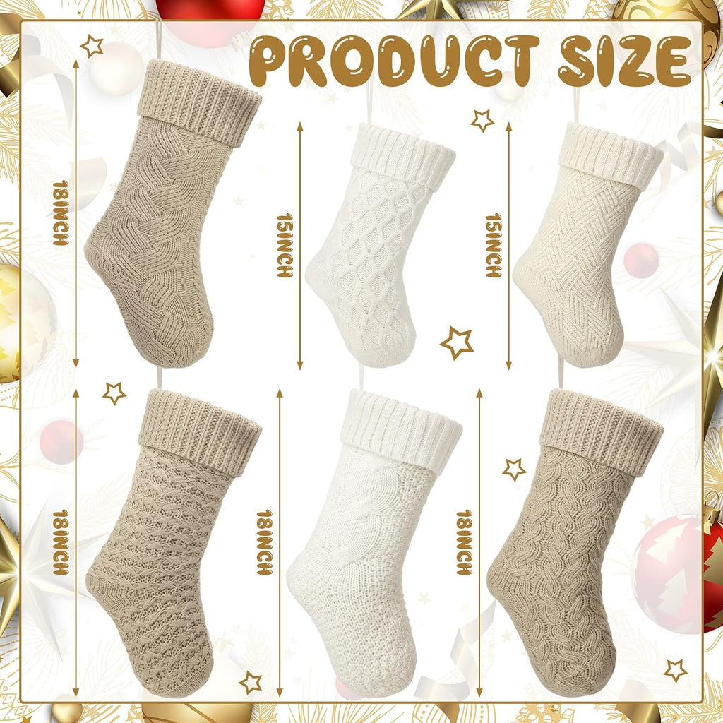 Cable Knit Christmas Stockings 18 Inch Large,Charming Color - Set of 6