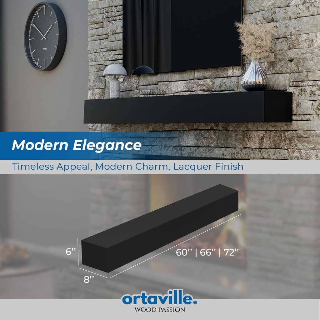 66" Modern Floating Mantel Shelf, Black