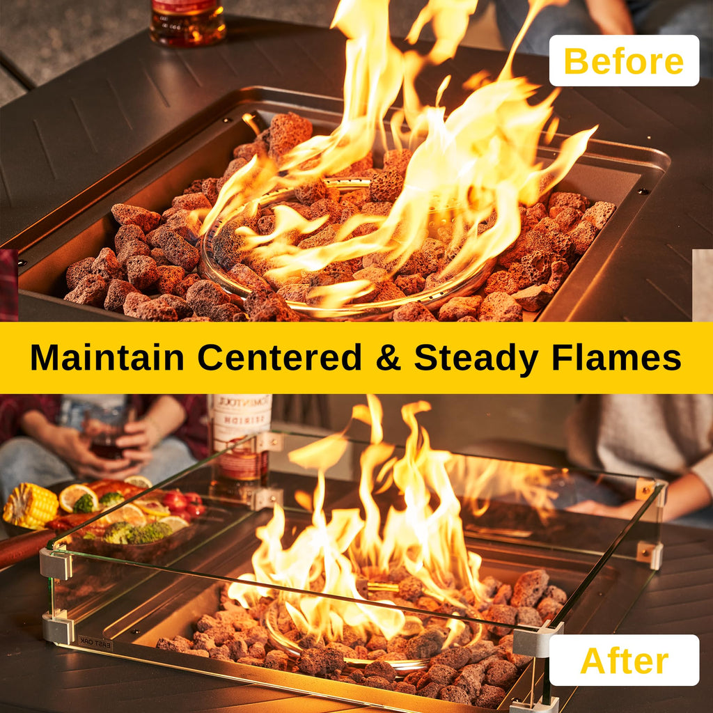 Glass Wind Guard for 28in & 32in Propane Fire Pit Table, Clear Tempered Wind Guard for Gas Firepit, Thick Rectangle