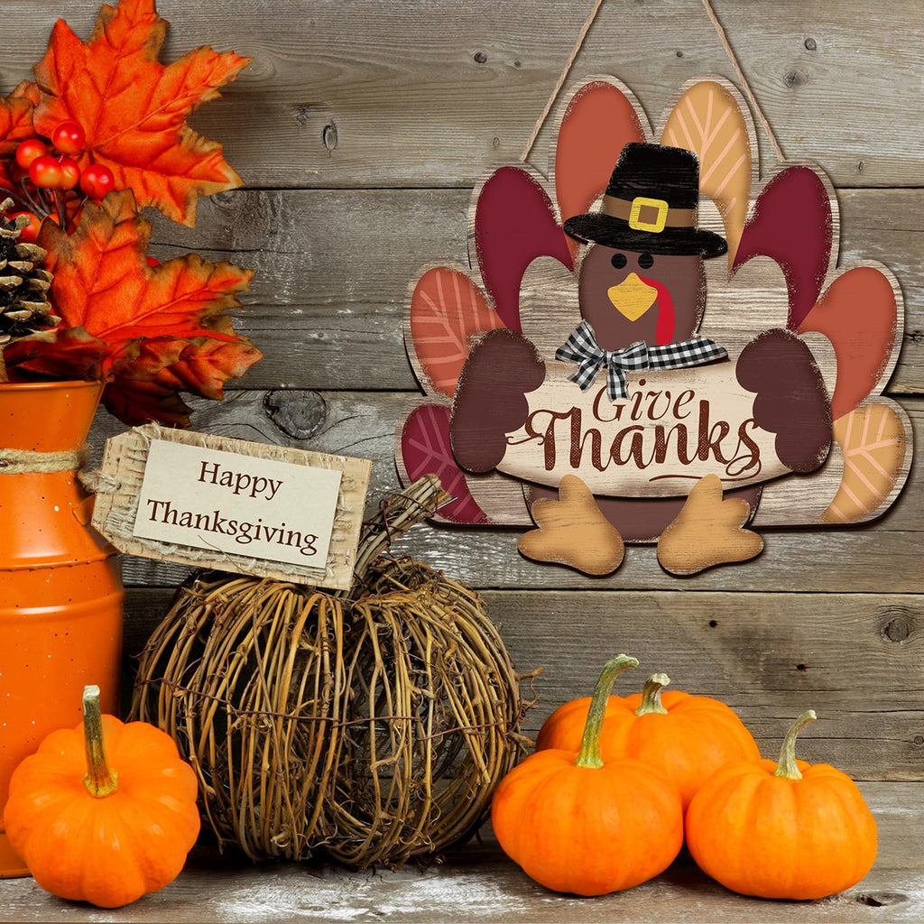 Turkey Style Thanksgiving Door Sign Fall Decorations Give Thanks