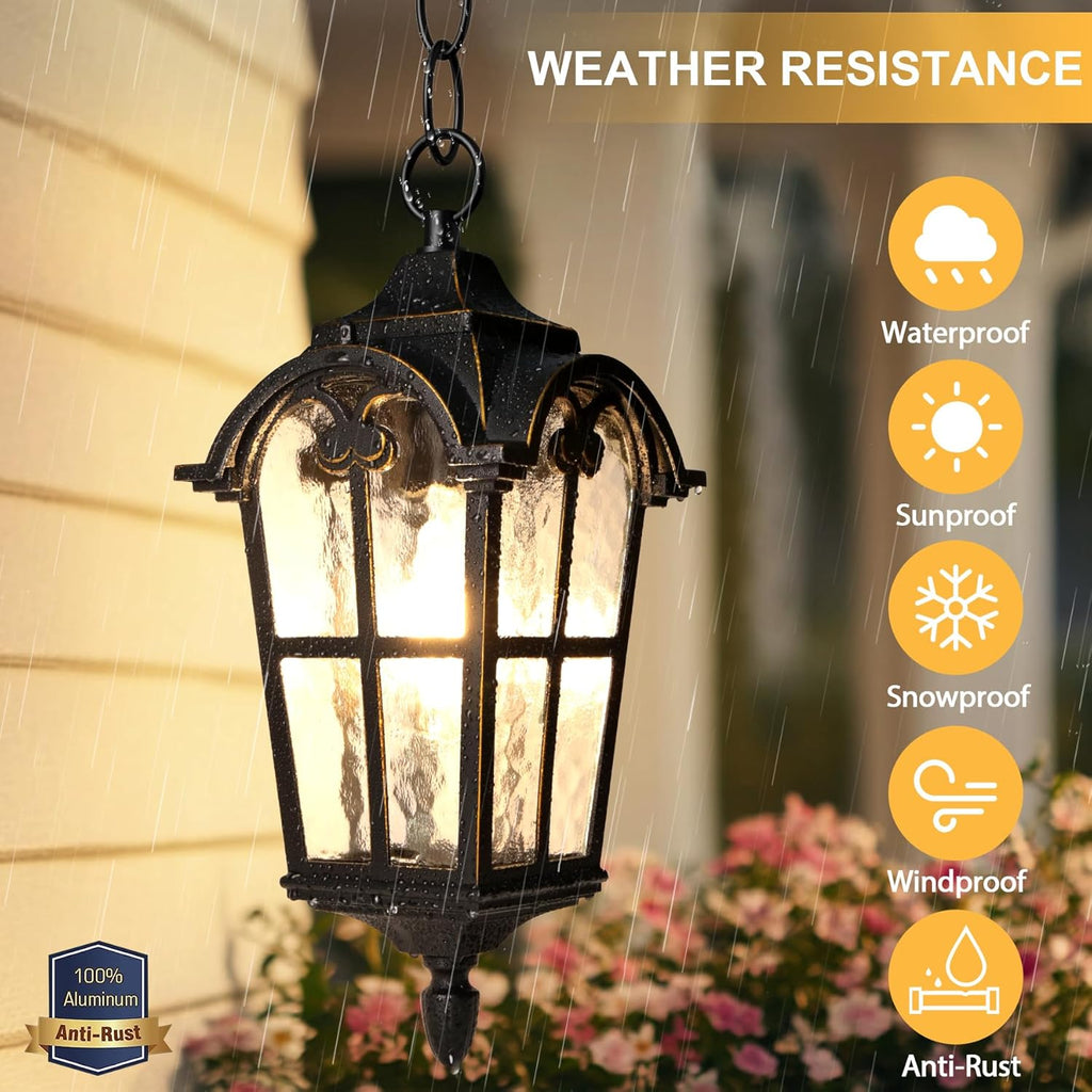 Outdoor Pendant Light Dusk to Dawn for Porch,Anti-Rust Aluminum Outdoor Chandelier