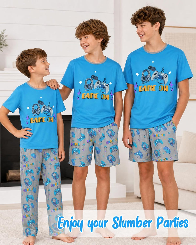 Boys Pajamas Piece Pjs Set Top with Shorts and Pants Sleepwear for Kids Soft Jammies Loungewear
