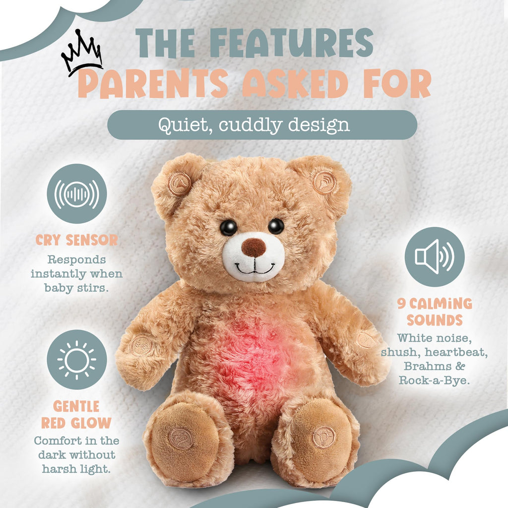 Teddy Bear Plush Heartbeat Sleep Soother for Newborns, 11 Inch