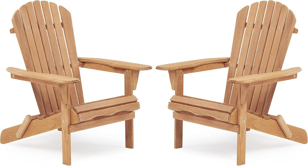 Adirondack Chair Set of 2, Folding Outdoor Wood Lounge Chairs for Garden Patio Backyard, Half Pre-Assembled Solid