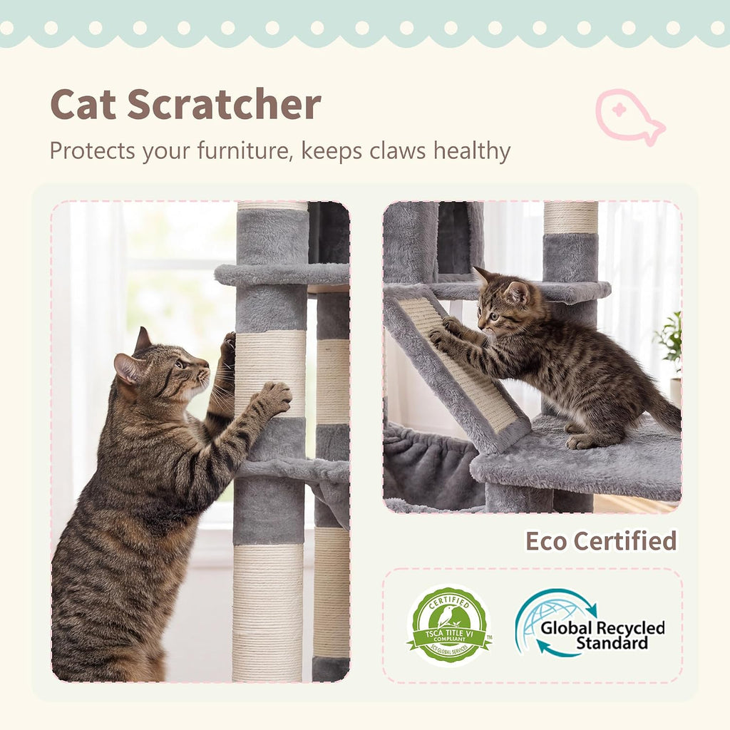 Cat Tree, 71-Inch-Tall Tower for Indoor Cats with 2 Perches