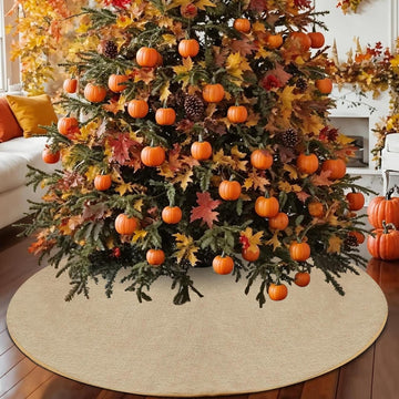 Burlap Fall Christmas Tree Skirt, 48'' Large Jute Linen Tree Decorations