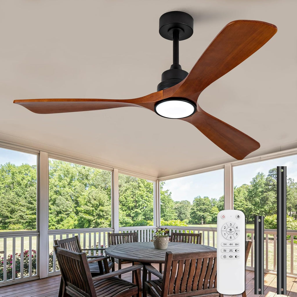 52 Inch Ceiling Fans with Lights and Remote, Dimmable, Outdoor Ceiling Fan with Light, Modern 3 Blade Wood Ceiling Fans for Patio, Porch, 6 Speeds Reversible DC Motor (Black Walnut) A101-B0DT97S5XM