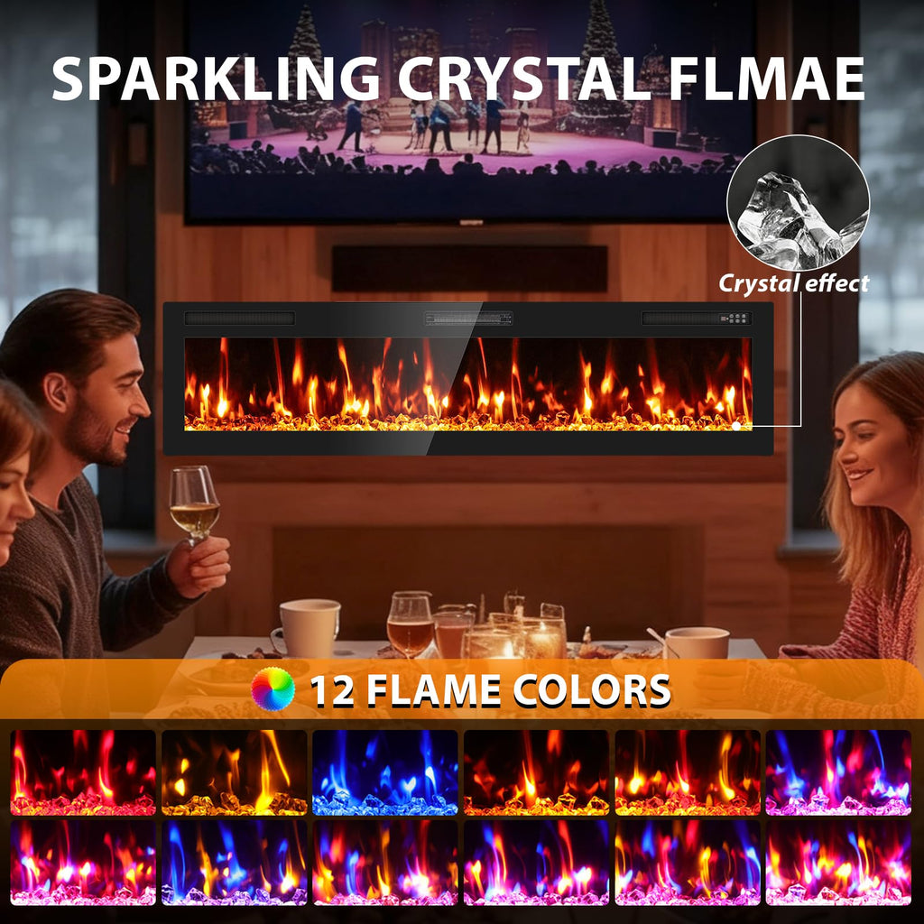 72" Electric Fireplace Recessed Wall Mounted, Ultra Thin Linear Fireplace Inserts, 12 Flame Colors, Timer, Remote &
