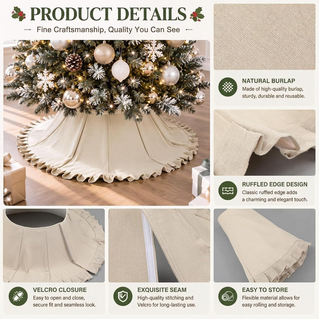 21in Burlap Christmas Tree Skirt Collar Farmhouse Xmas Tree Base
