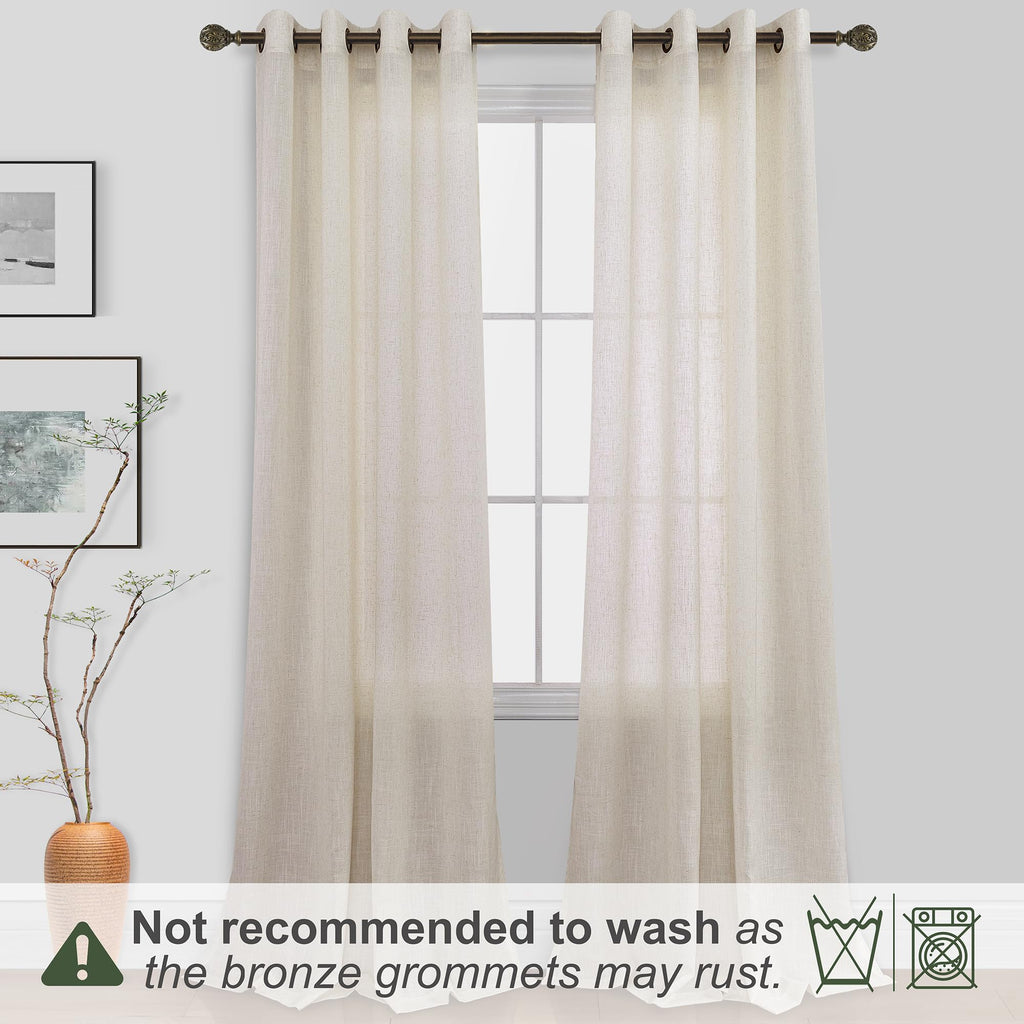 100 Inch Curtains 2 Panels, Boho Light Filtering Semi Sheer Linen Drapes, Oatmeal, 52" W X 100" L