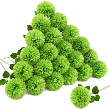 24pcs Green Artificial Chrysanthemum Ball Silk Bridal Wedding Bouquet Garden Party Office St Patricks Day Decor