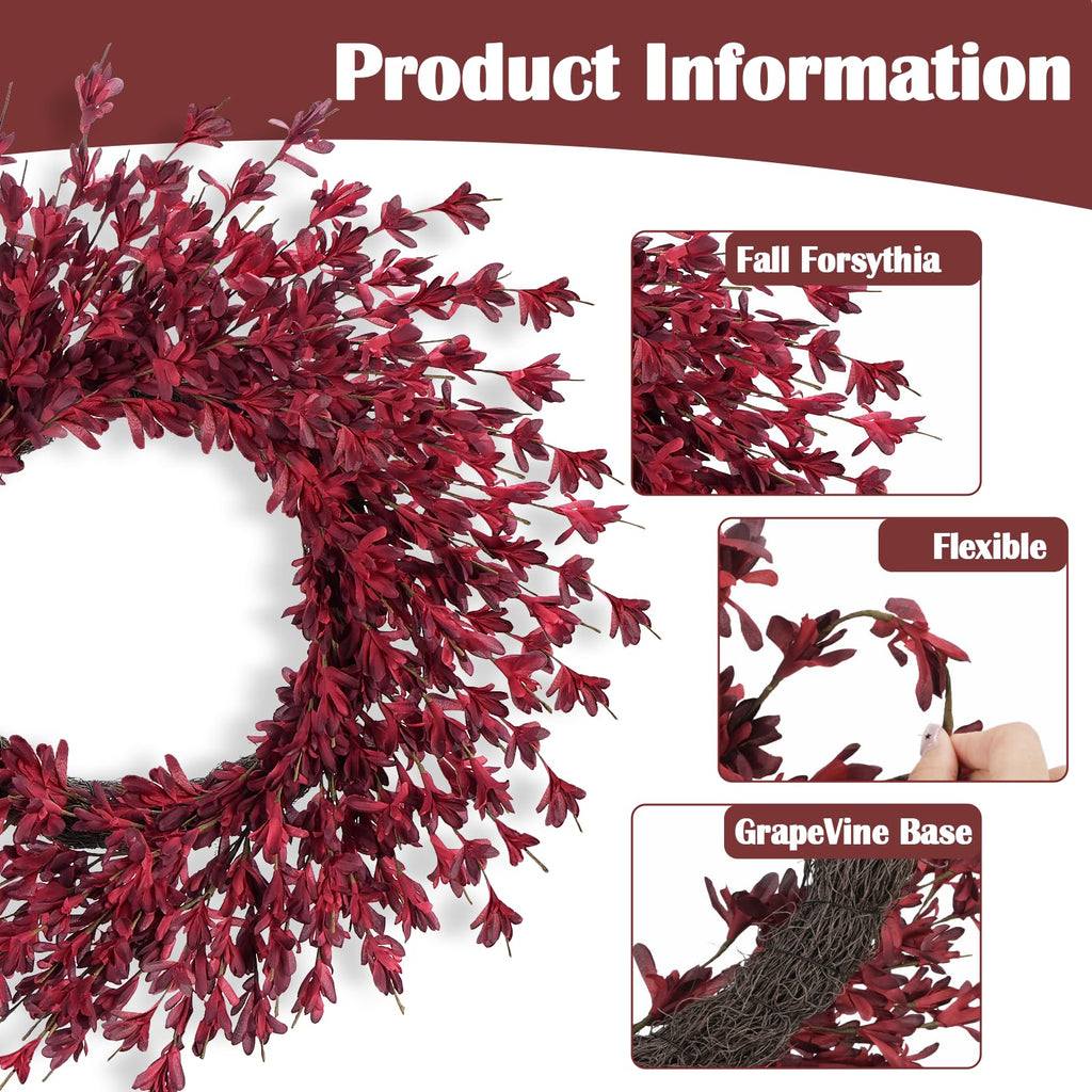 26" Fall Wreaths for Front Door Outside Large Autumn Wreath Burgundy