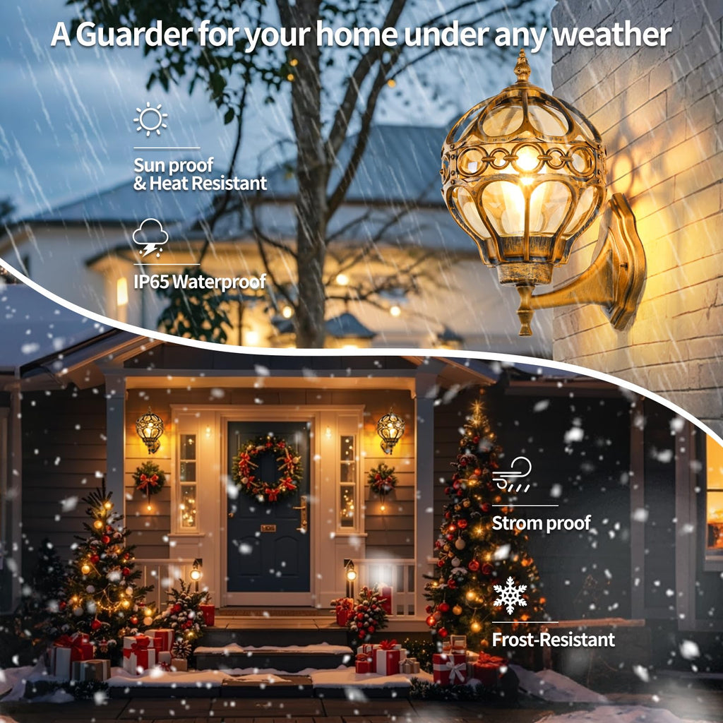 Globe Outdoor Wall Lights Fixtures, Anti Rust Gold Sphere Porch Wall Light, Aluminum Waterproof Outside spherical