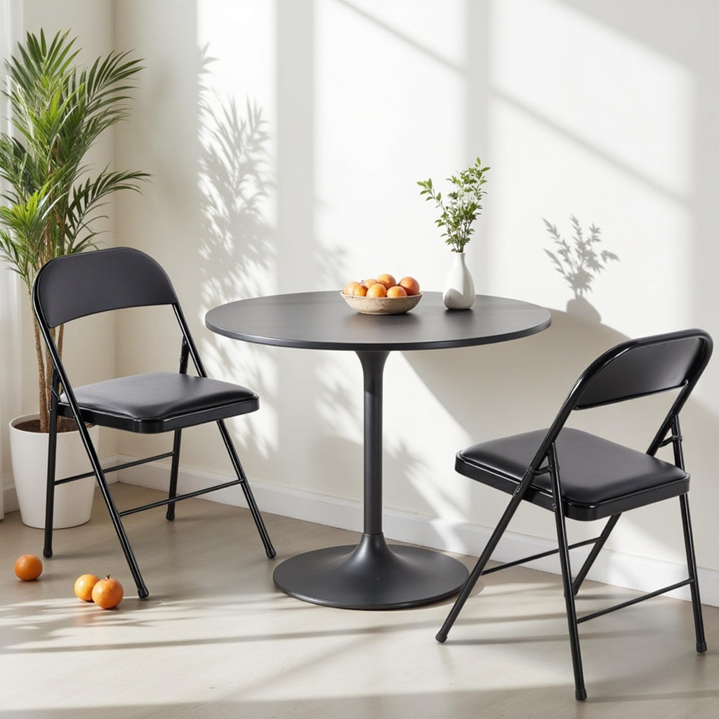 4 Pcs Folding Chairs with Leather Padded Cushion Seats, Back & Sturdy Metal Frame, Stackable, Portable, Commercial