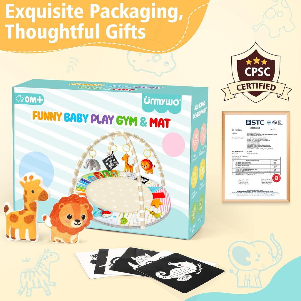 Baby Play Gym Mat Tummy Time Mat with 5 Sensory Toys for 0-18 Months