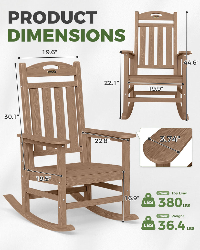 Outdoor Rocking Chair, HDPE Patio Rocking Chair, All Weather, Teak