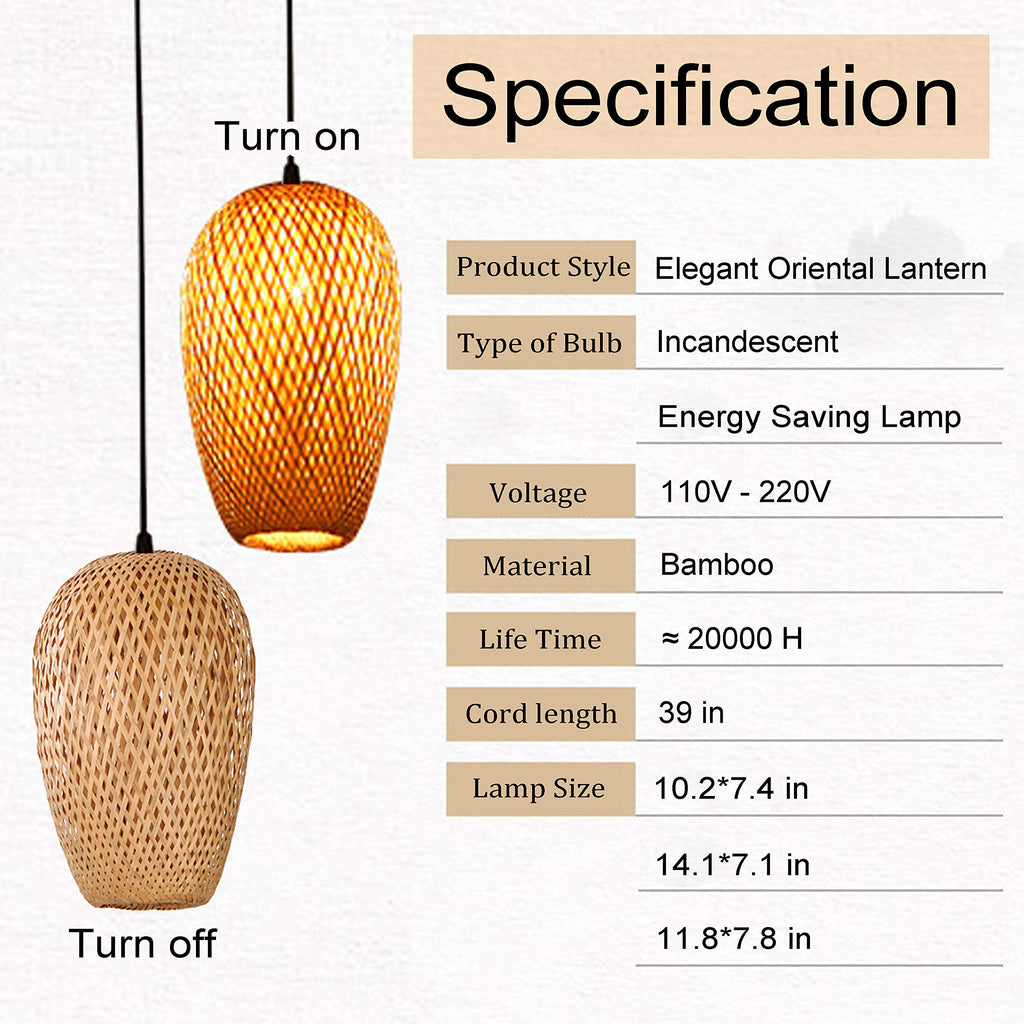 Bamboo Lantern Pendant Lamp, Retro Japanese Style E27 Chandelier Hanging Light Ceiling Lighting Fixture Bedroom