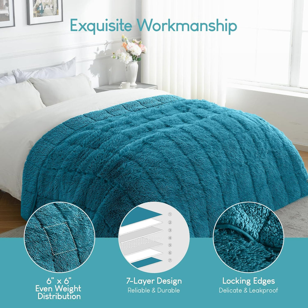 Weighted Blanket 20lbs, Faux Fur Reversible Luxury Snugly Long Fur Warm Heavy Blanket 60x80 inches, Warm Elegant