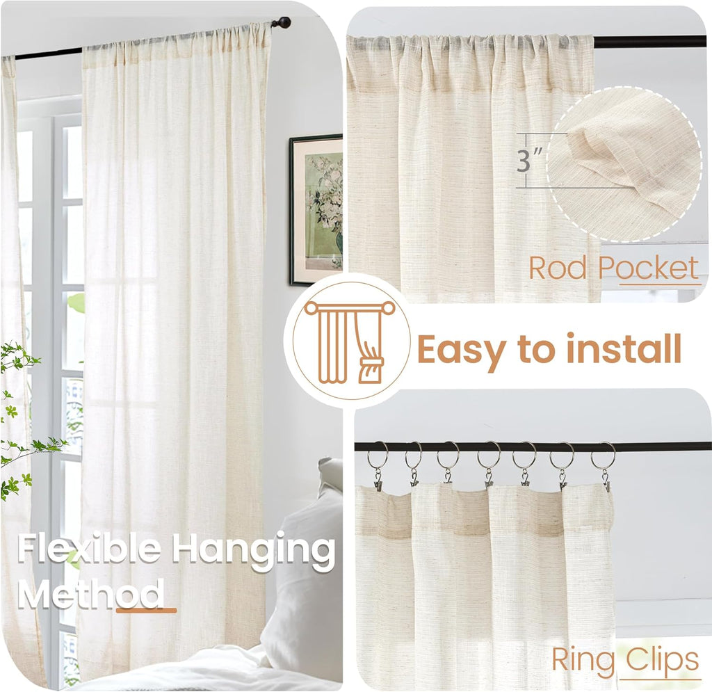 Linen Kitchen Window Curtains Over Sink - 36 Inch Length Cafe Drapes Semi Sheer with Rod Pocket Light Filtering for