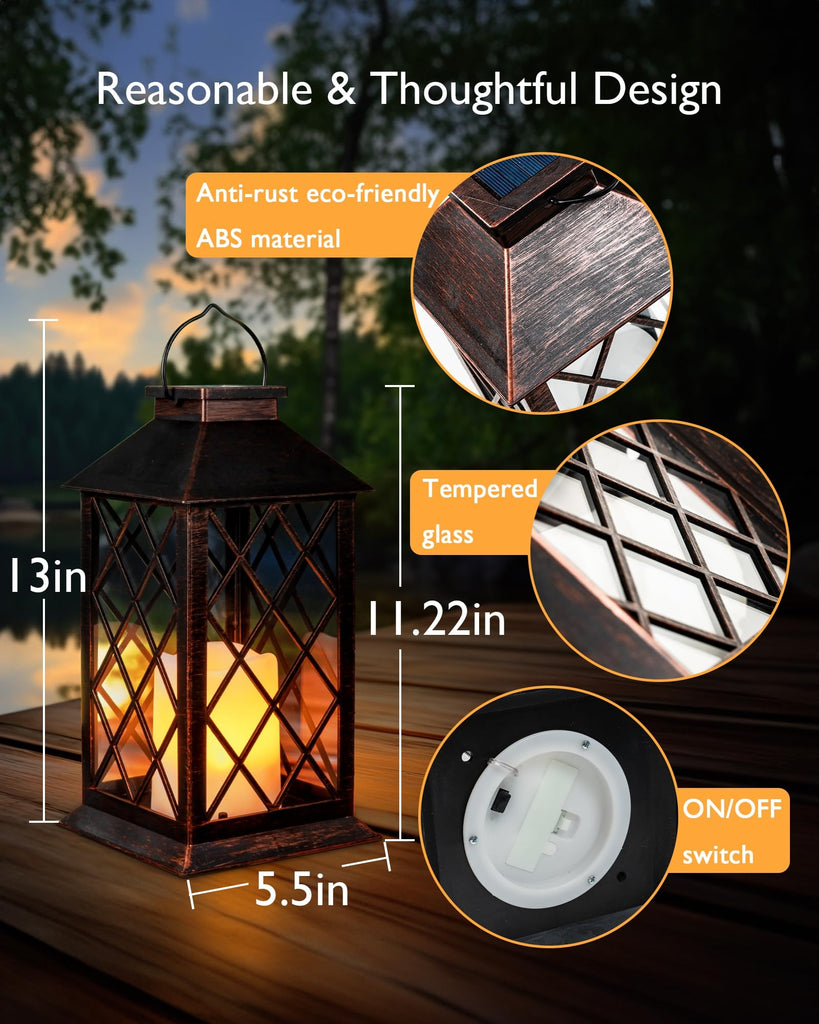2 Pack 13'' Bronze Solar Lanterns Outdoor Waterproof Hanging