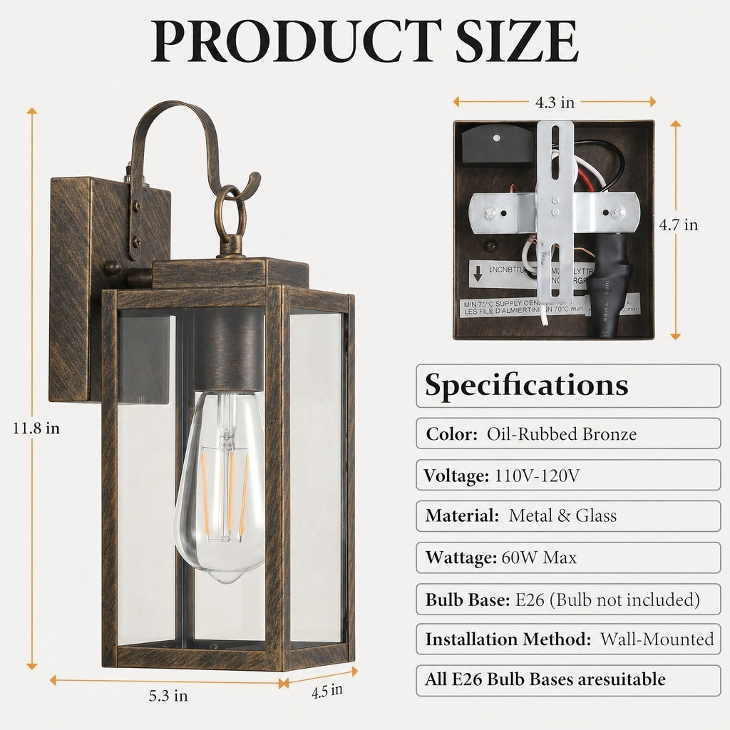 2 Pack 11.8" Black Brush Gold Dusk to Dawn Wall Mount Porch Light