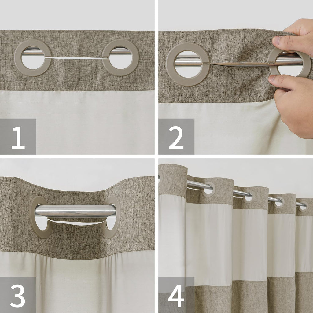 Extra Long No Hooks Needed Linen Textured with Snap-in Fabric Liner Set, Hotel Luxury Decor Shower Curtains