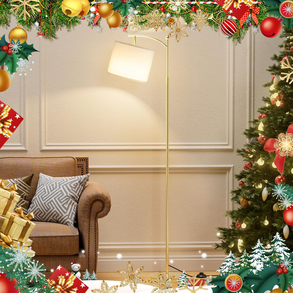 60" Floor Lamp with Remote and Stepless Dimmable Bulb, Gold Pole