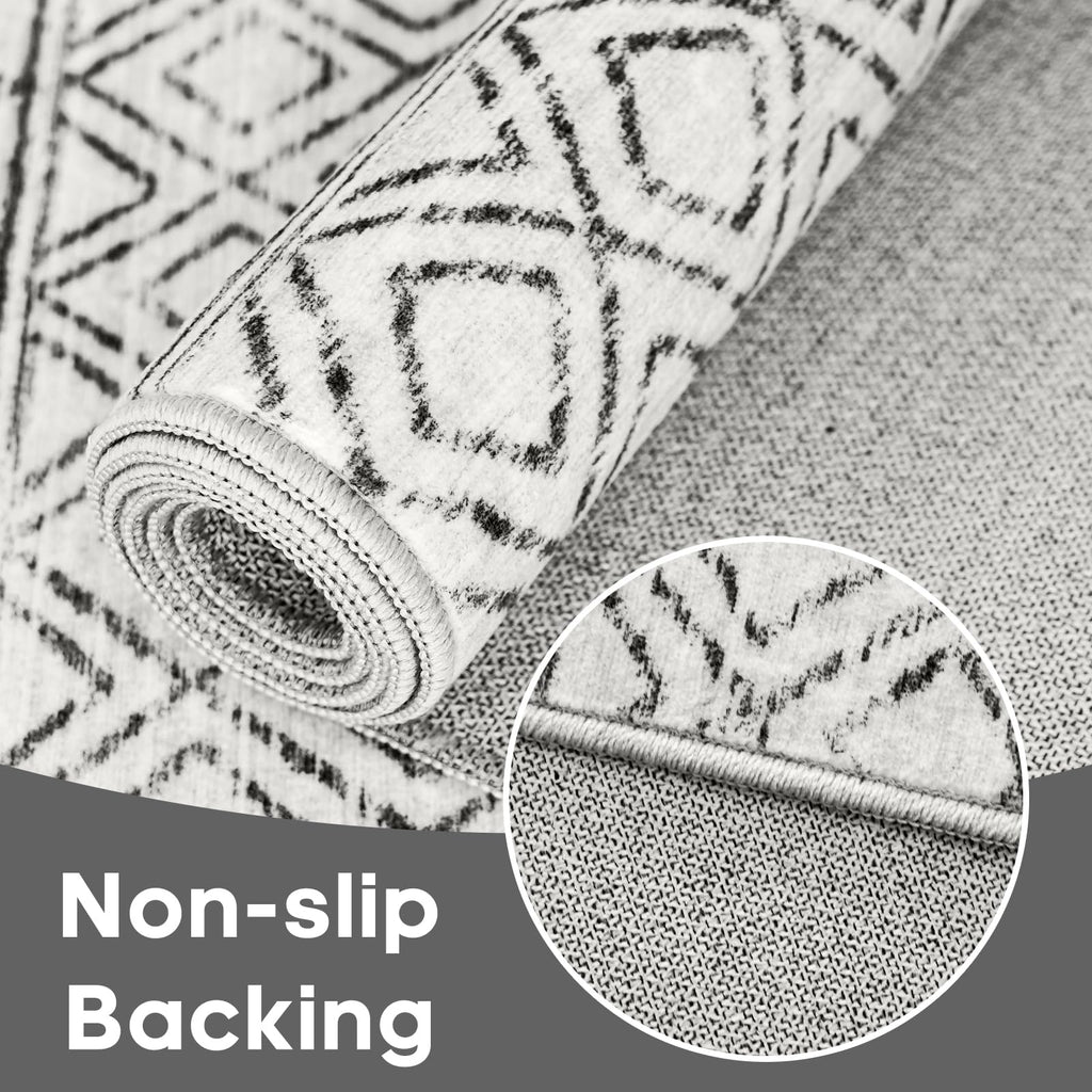 2'6"x14' Runner Rug Moroccan Washable: Hallway Non Slip Bedroom Rug Grey