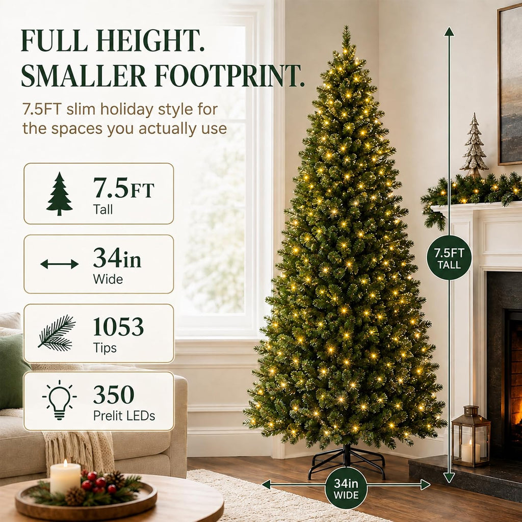 Smart Prelit Pencil Christmas Tree, 350 LEDs