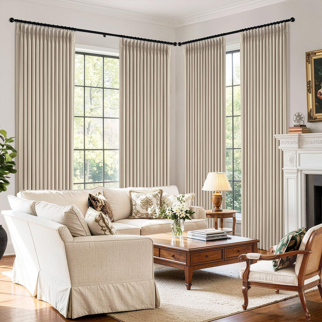 Pinch Pleated 100% Blackout Curtains 96 Inch Long 4 Panel Set for Bedroom Thick Linen Memory Trained Pleat Living