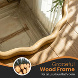 Round Wood Mirrors for Wall, 24" Boho Cirecle Wavy Mirror with Wooden Frame, Decorative Mirror with Tempered Glass