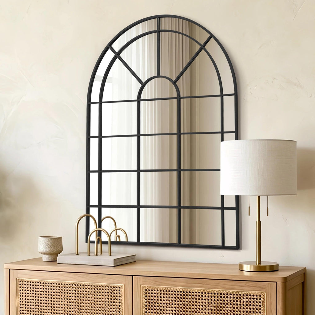 Large Black Wall Mirror: 29"x42" Farmhouse Arched Window Mirror