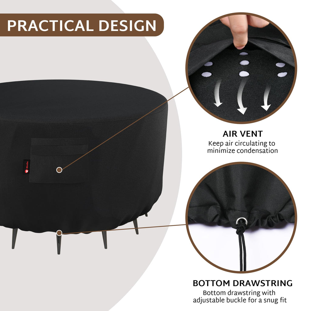 Round Fire Pit Cover 40 inch, Outdoor Waterproof Coffee Table Cover