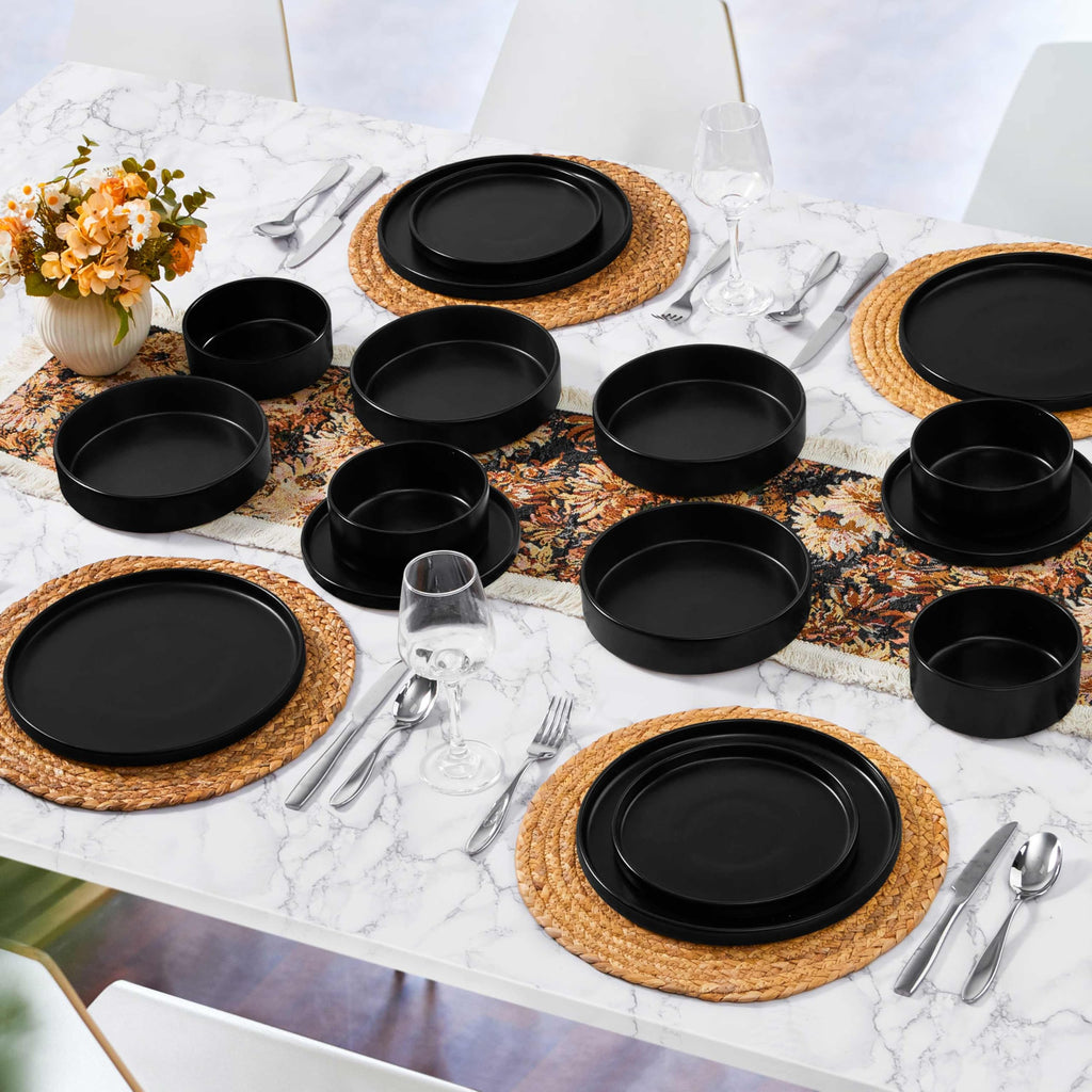 Dinnerware Sets with Pasta Bowls for 4, 16 Piece Dinner Salad Plates and Cereal Serving Bowls, Stoneware Dishes
