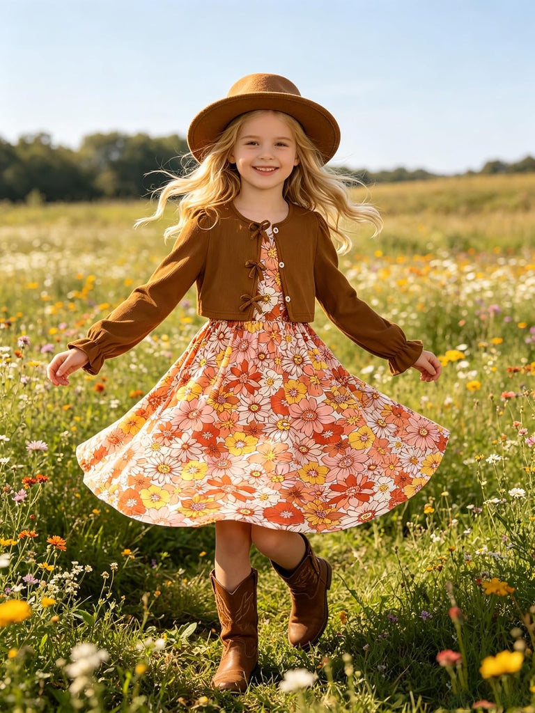 Girls Dress with Cardigan for 2 Piece Outfits