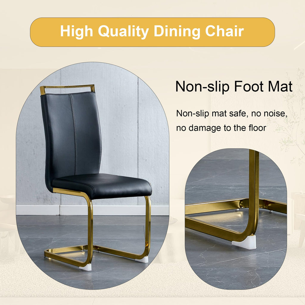 Dining Table Set for 4, Kitchen Table Chairs Set of 4, Modern Dining Room Set with 63 inch Marble Dinner Table PU