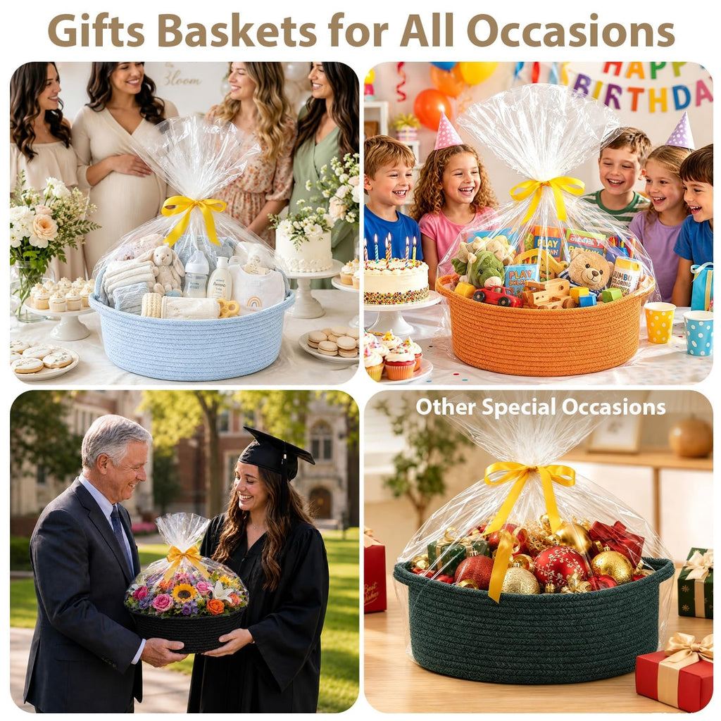 Medium Woven Rope Basket, Gift Empty Basket with Bag & Ribbon