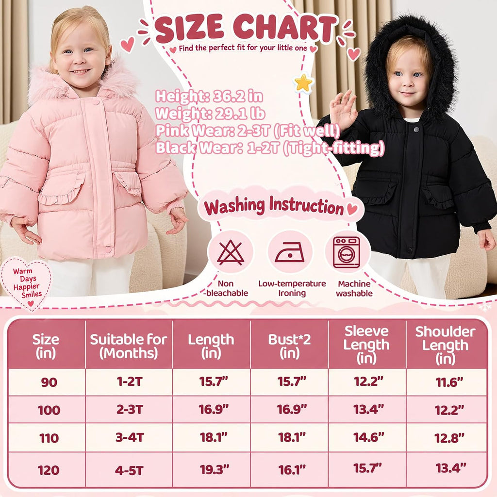 Toddler Girl Winter Coat Fleece Hooded Jacket Warm Outwear