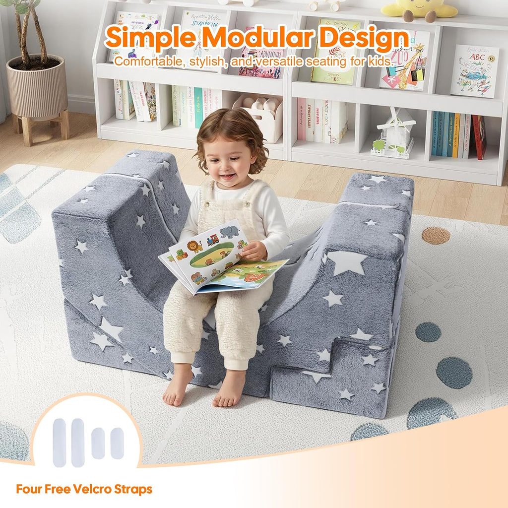 Kids Couch, Glow in Dark Stars Foam Climbing Sofa with Slide
