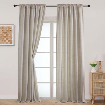 Faux Linen Texture Curtains 120 Inch Length 2 Panels, Airy Soft Thermal Insulated Drapes, Light Filtering Long Window