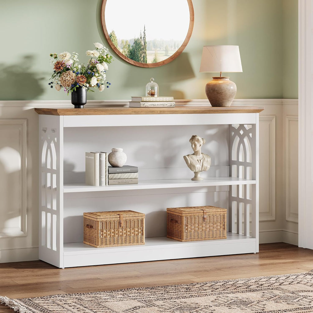 Modern Console Table , 41.34-Inch White Sofa Table Behind The Couch with 3-Tier Storage, Narrow Hallway Furniture