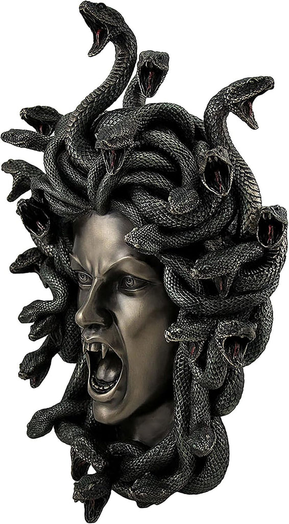Head of Medusa the Greek Gorgon Serpent Bronze Finish Statue | 14.5 In. High, Cold Cast Resin, Hand-Painted Green