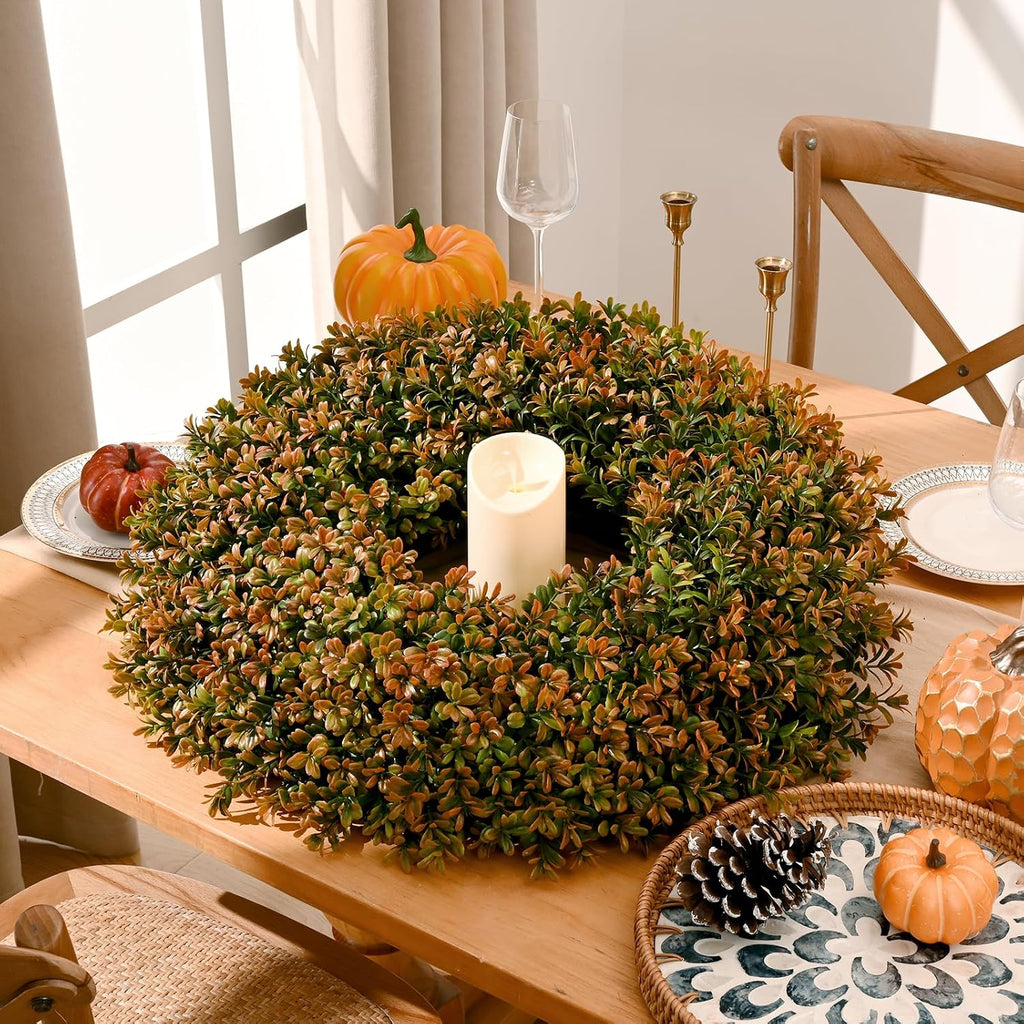 26'' Fall Boxwood Wreath for Front Door Decor, Orange