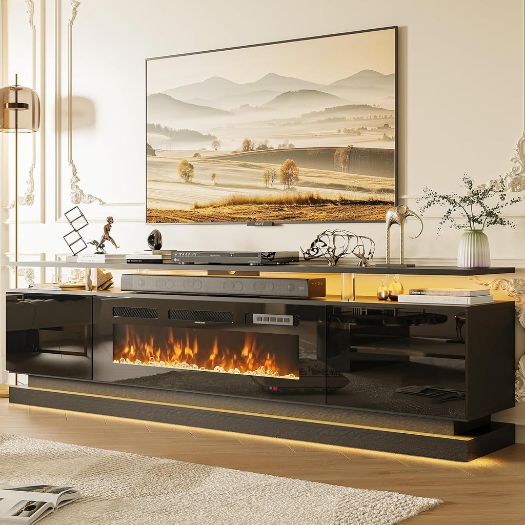 70 Inch Fireplace TV Stand with Electric Fireplace, Modern Entertainment Center with Storage Cabinets for TVs up to 80 Inch