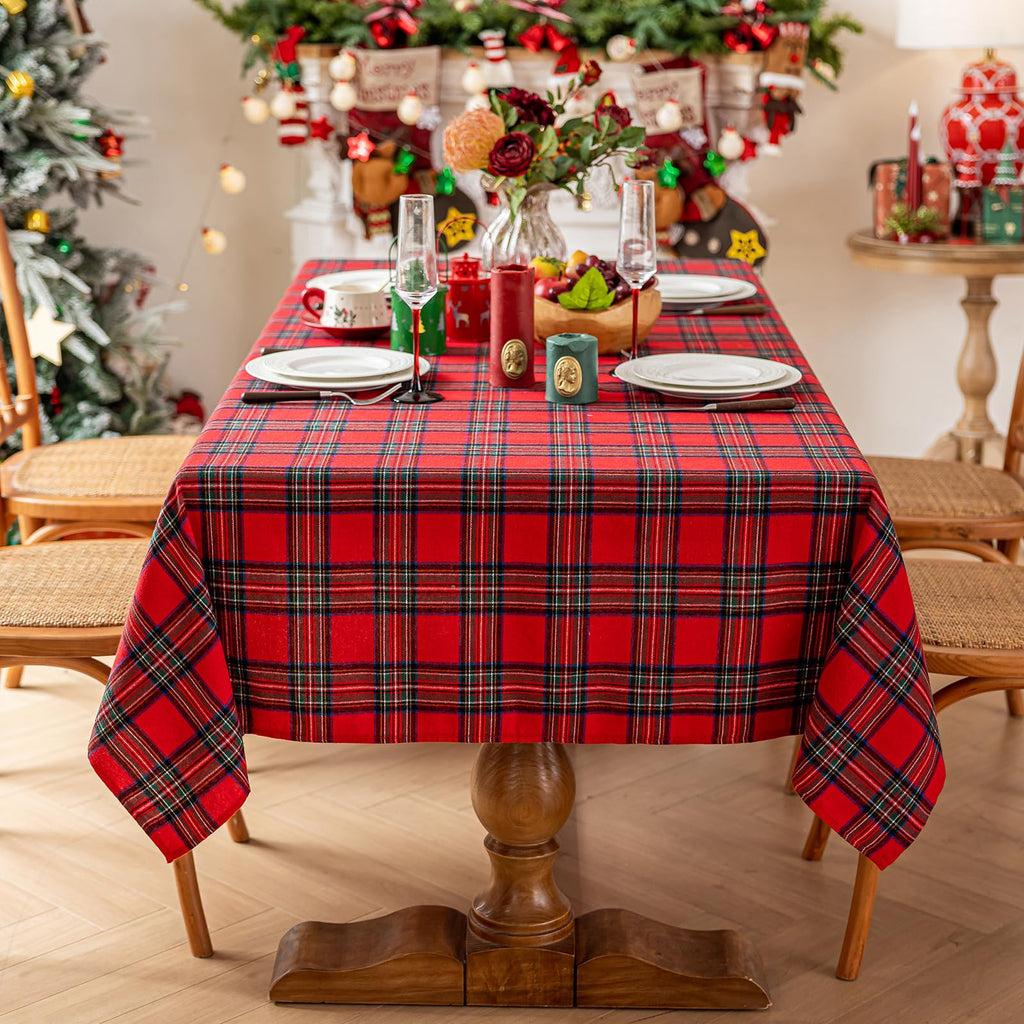 Christmas Checkered Tablecloth, Red Tartan Plaid Table Cloths, Washable Square Winter Table Cover