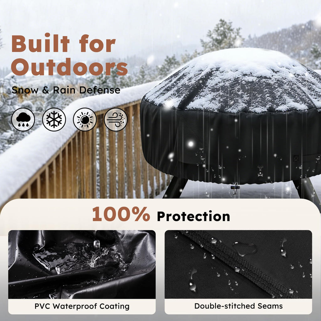 Fire Pit Cover Round 22-32inch, Heavy Duty 600D Waterproof