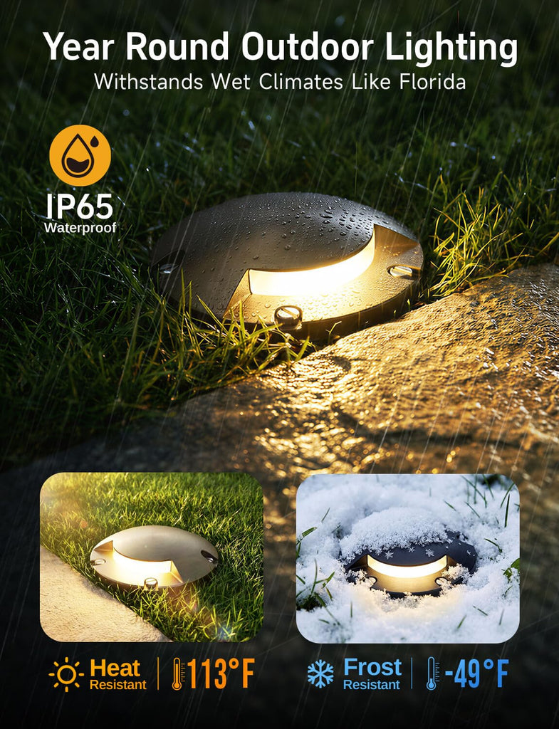 Solid Brass Well Light - Low Voltage 12V In-Ground All Weather LED Landscape Lighting, Replaceable Bulb Fixture