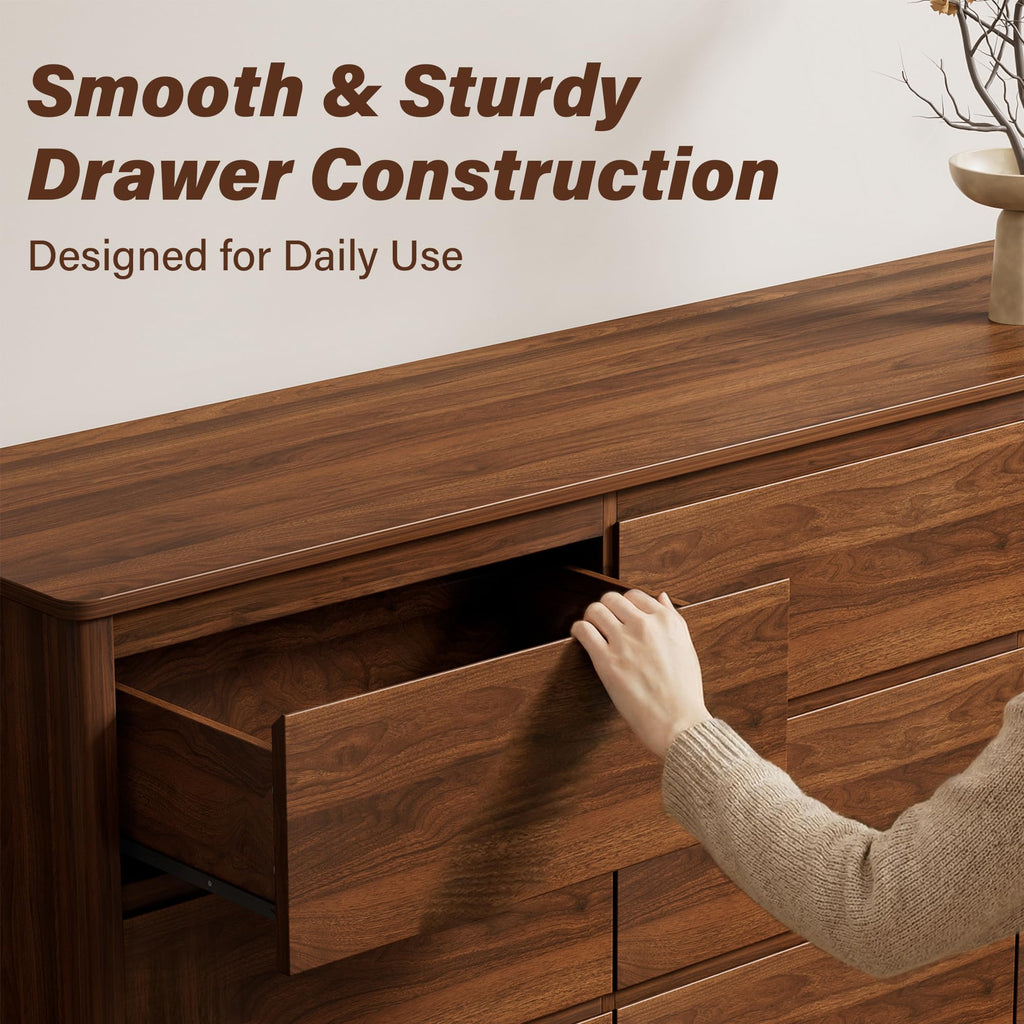 63" Wide 9 Drawer Wood Dresser with Legs, Walnut